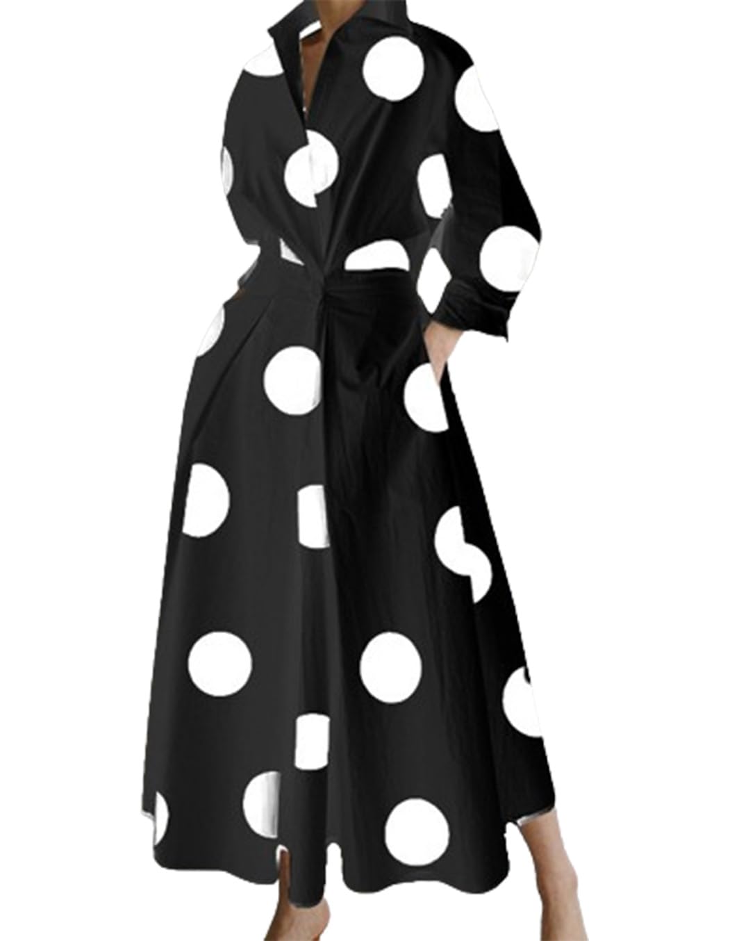 BIVENANT Womens Elegant High Waist Shirt Dress Cotton Linen Elastic Long Sleeve Print Loose Maxi Skirtdresses with Pockets