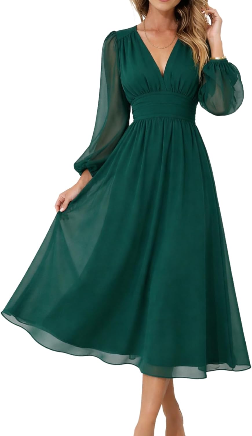 LOZ Womens Long Sleeve Dresses 2026 Summer V-Neck Multicolor Floral Dresses | V-Neck, Puff Sleeve, Chiffon Dresses, Long Dresses, Elegant Wedding Guest, Maxi Dress, Cocktail Dress, Spring Maxi Dress