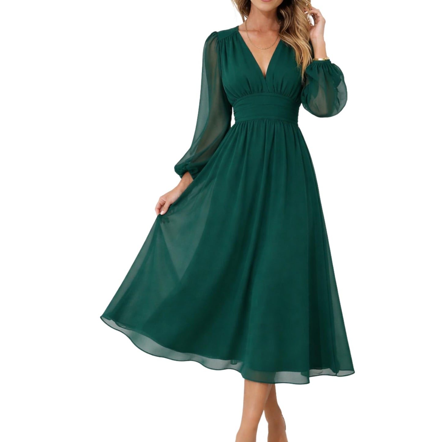 LOZ Womens Long Sleeve Dresses 2026 Summer V-Neck Multicolor Floral Dresses | V-Neck, Puff Sleeve, Chiffon Dresses, Long Dresses, Elegant Wedding Guest, Maxi Dress, Cocktail Dress, Spring Maxi Dress