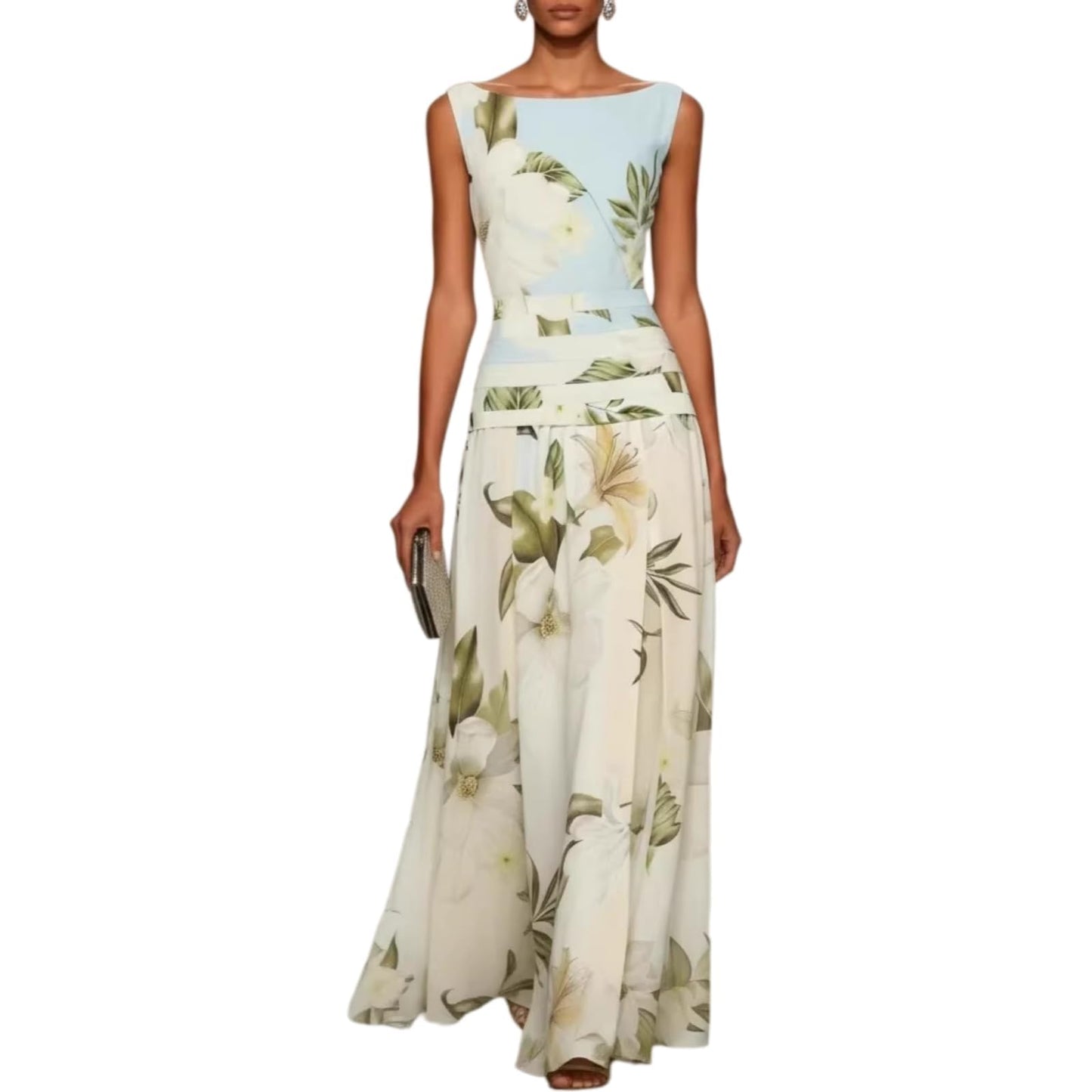 Halter Floral Print Chiffon Maxi Dress for Women Floral Wedding Guest Maxi Dress Formal Halter Chiffon Bridesmaid Dresses