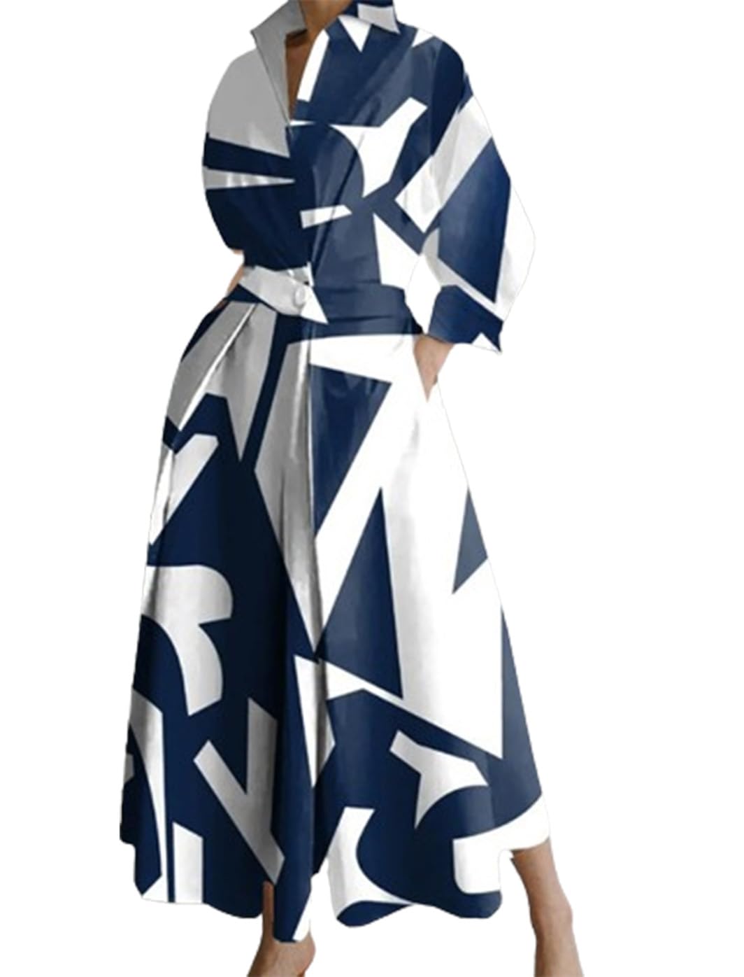 BIVENANT Womens Elegant High Waist Shirt Dress Cotton Linen Elastic Long Sleeve Print Loose Maxi Skirtdresses with Pockets