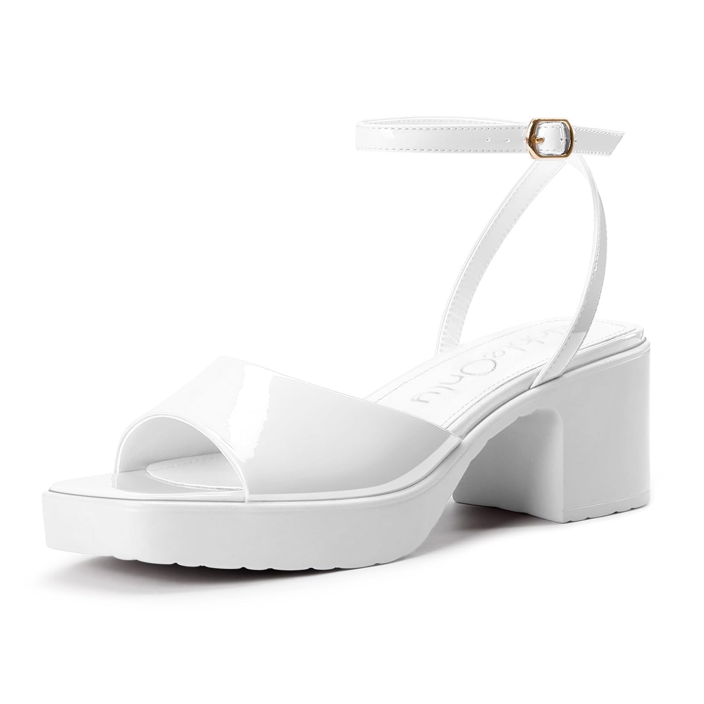 NobleOnly Womens Open Square Toe Platform Chunky Block Heeled Sandals Ankle Strap Buckle Wedding Dress Party Casual Shoes 2.6 Inches Heels