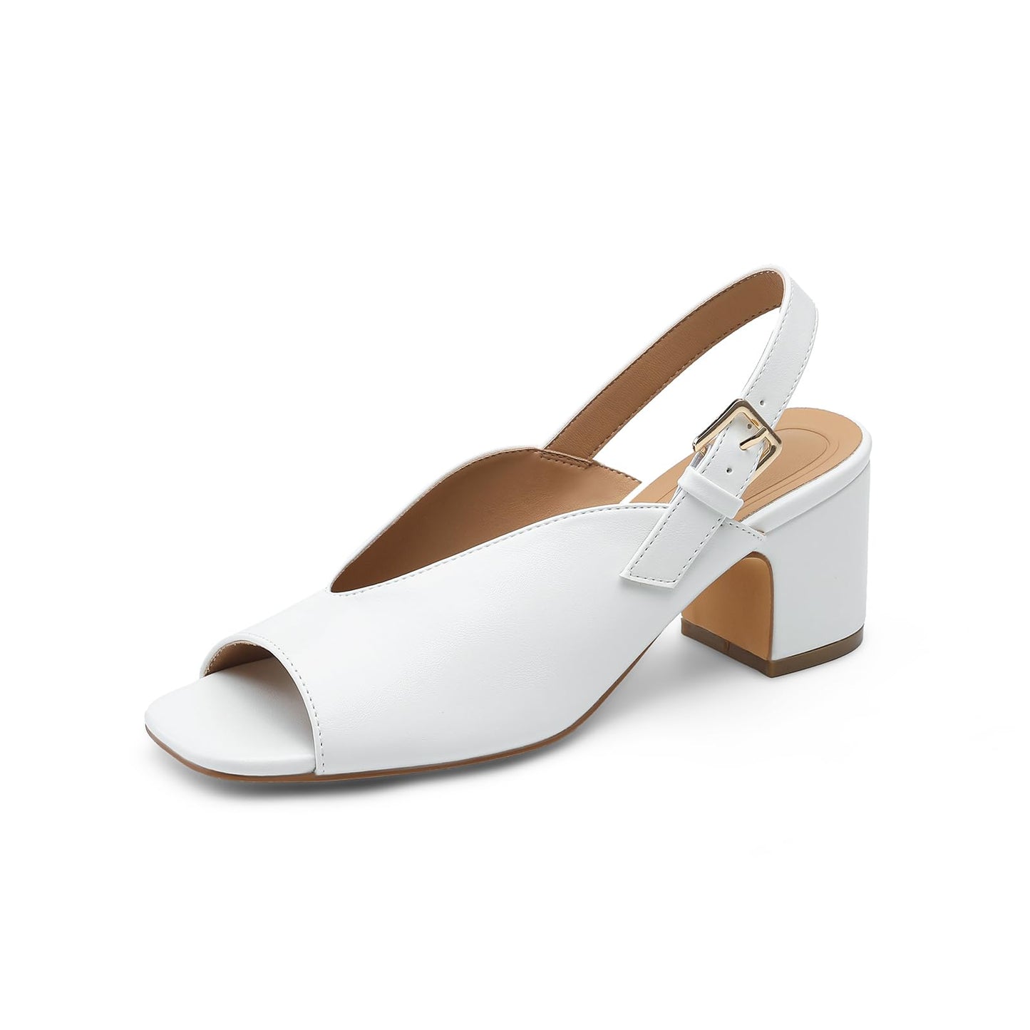 Women's Block Heel Sandals, 2.5 Inch Square Peep Toe V-Cut Slingback Dress Heels for Wedding Party Work Daily