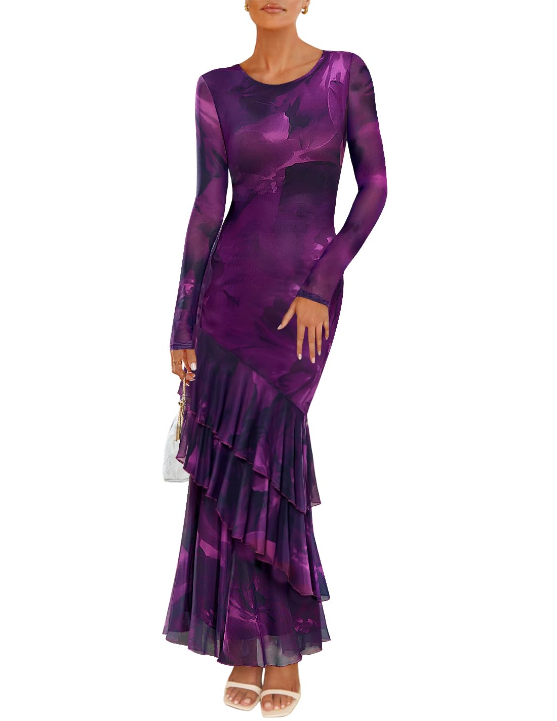 ZESICA Women's Fall Floral Bodycon Maxi Wedding Guest Dresses