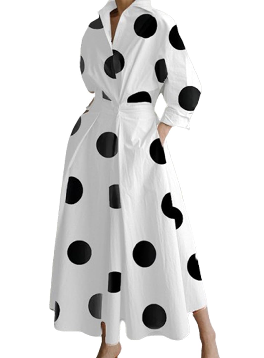 BIVENANT Womens Elegant High Waist Shirt Dress Cotton Linen Elastic Long Sleeve Print Loose Maxi Skirtdresses with Pockets