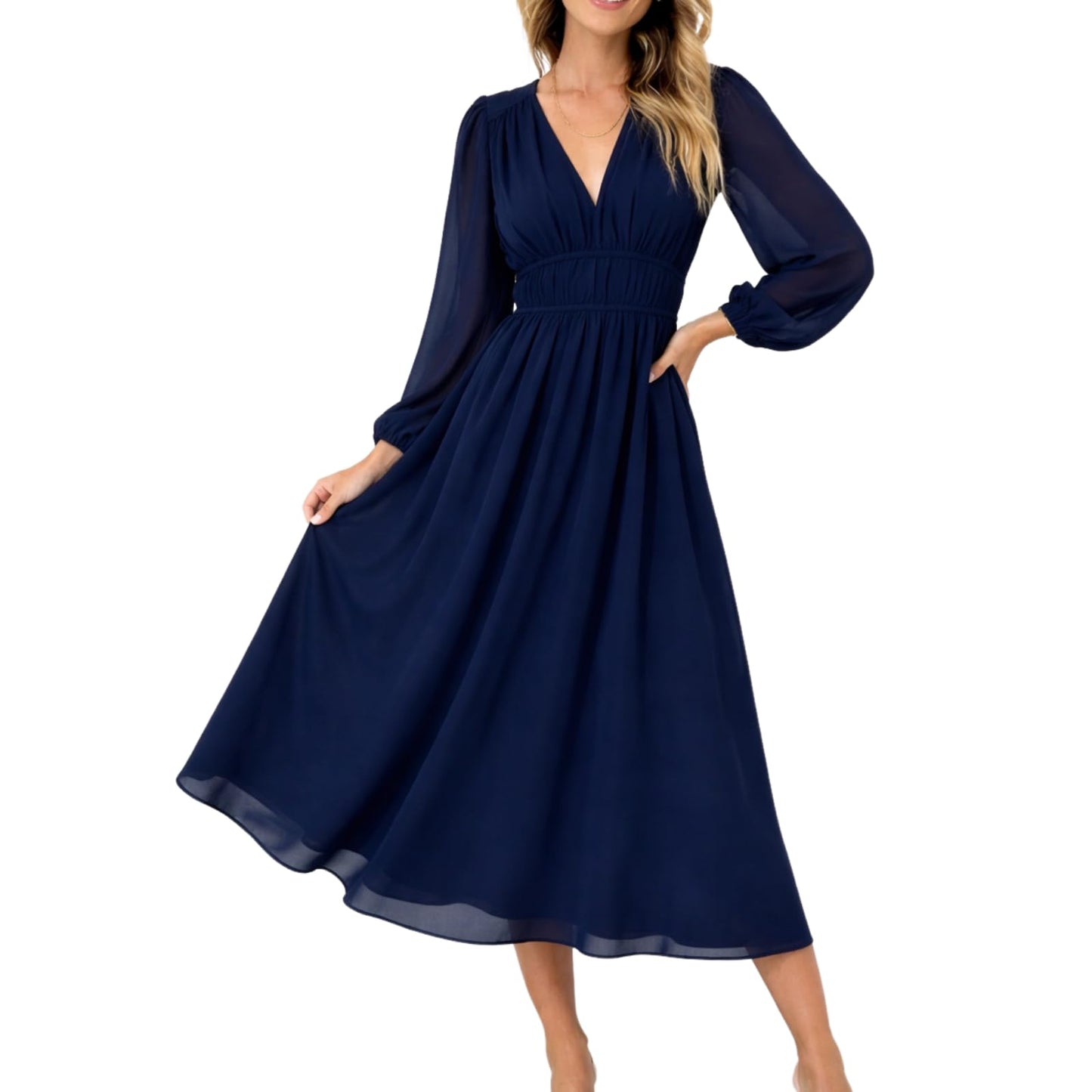 LOZ Womens Long Sleeve Dresses 2026 Summer V-Neck Multicolor Floral Dresses | V-Neck, Puff Sleeve, Chiffon Dresses, Long Dresses, Elegant Wedding Guest, Maxi Dress, Cocktail Dress, Spring Maxi Dress