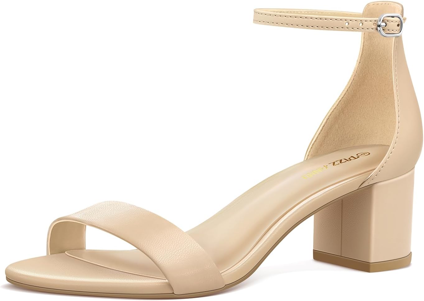 PIZZ ANNU Women's Low Block Chunky Heels Sandals Comfortable Open Toe Ankle Strap Party Dress Pump Shoes Strappy Buckle Heeled Sandal with 2 Inches Tall Thick Heel Design