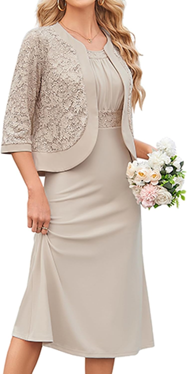 GRACE KARIN Women's Formal Wedding Guest Dress,2 Piece Mother of The Bride Dresses,Tea Party Sequin Dress with Jacket