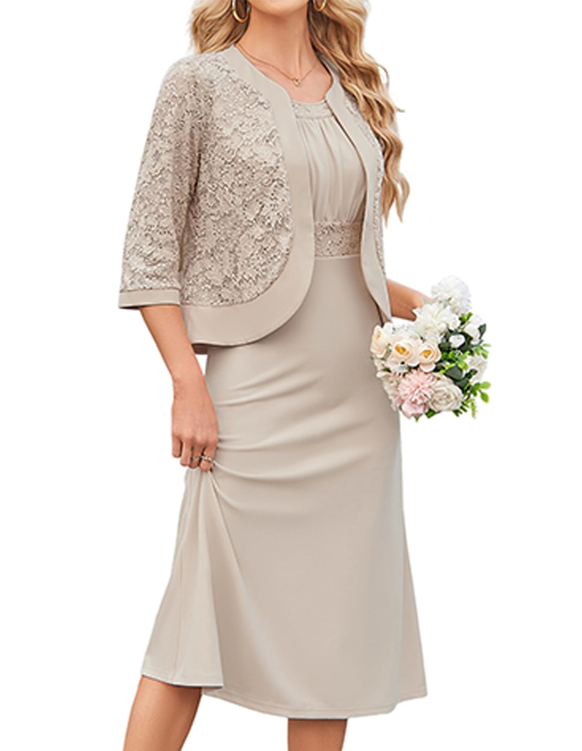 GRACE KARIN Women's Formal Wedding Guest Dress,2 Piece Mother of The Bride Dresses,Tea Party Sequin Dress with Jacket