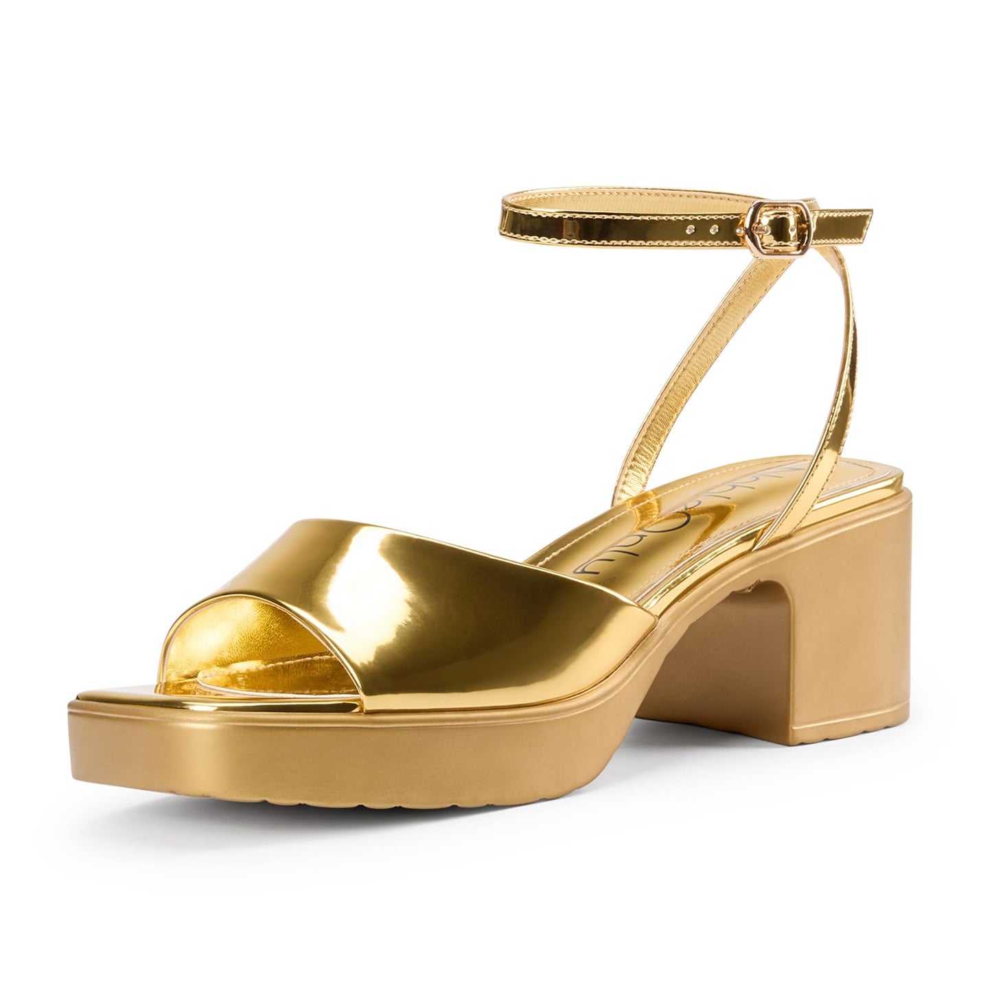 NobleOnly Womens Open Square Toe Platform Chunky Block Heeled Sandals Ankle Strap Buckle Wedding Dress Party Casual Shoes 2.6 Inches Heels