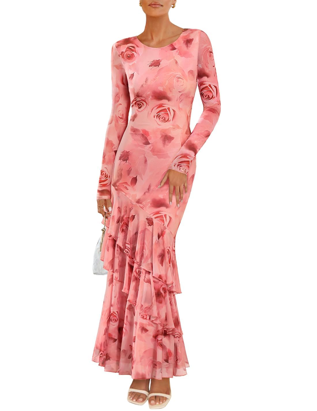 ZESICA Women's Fall Floral Bodycon Maxi Wedding Guest Dresses