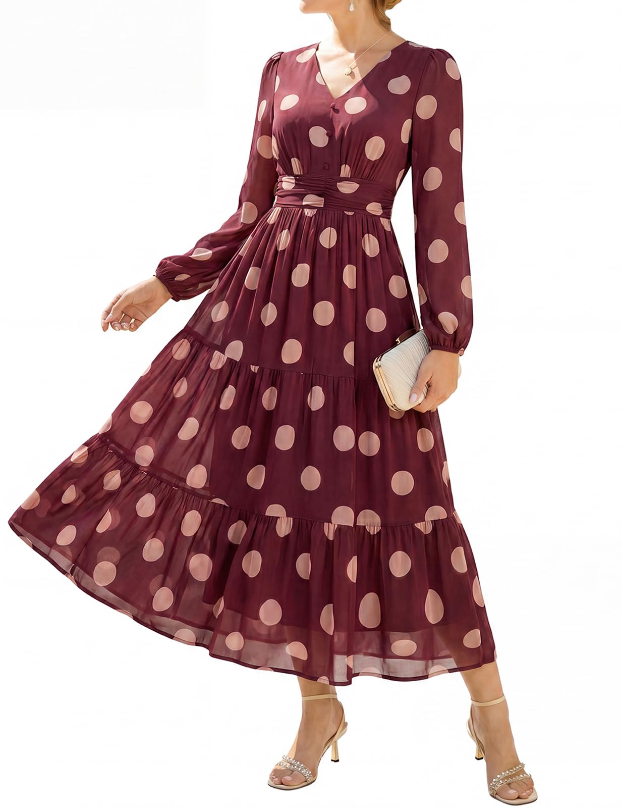 GRACE KARIN Women Floral Maxi Dress Fall Long Sleeve Wedding Guest Dresses