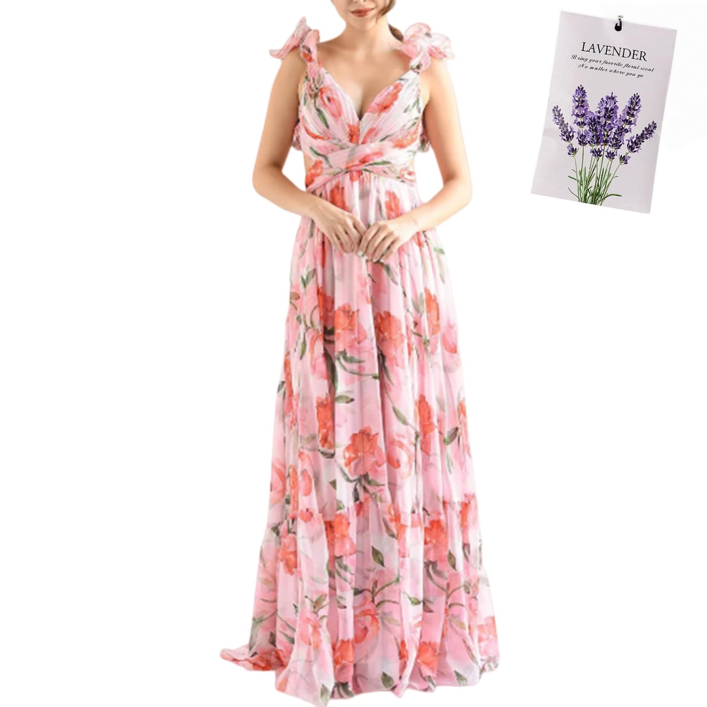 Halter Floral Print Chiffon Maxi Dress for Women Floral Wedding Guest Maxi Dress Formal Halter Chiffon Bridesmaid Dresses