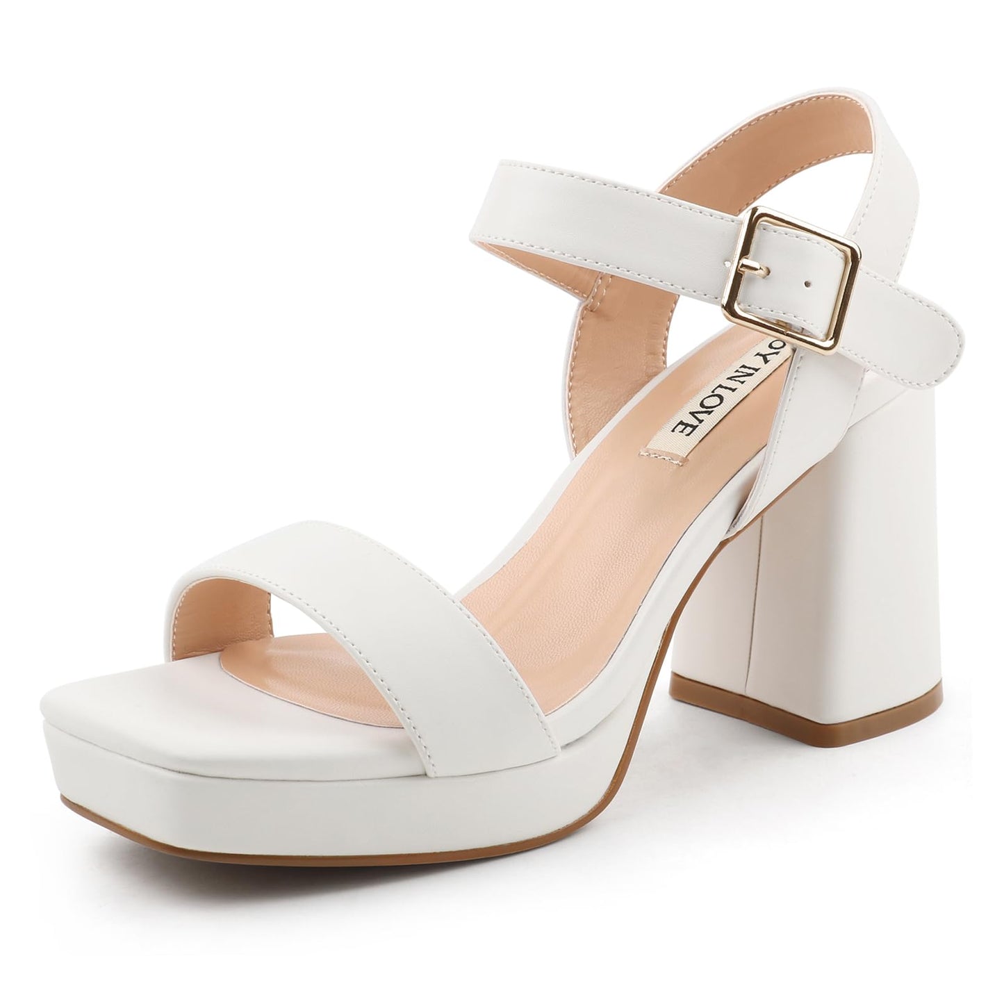 JOY IN LOVE WJomen's Chunky Platform High Heels Ankle Strap Block Heel Sandals