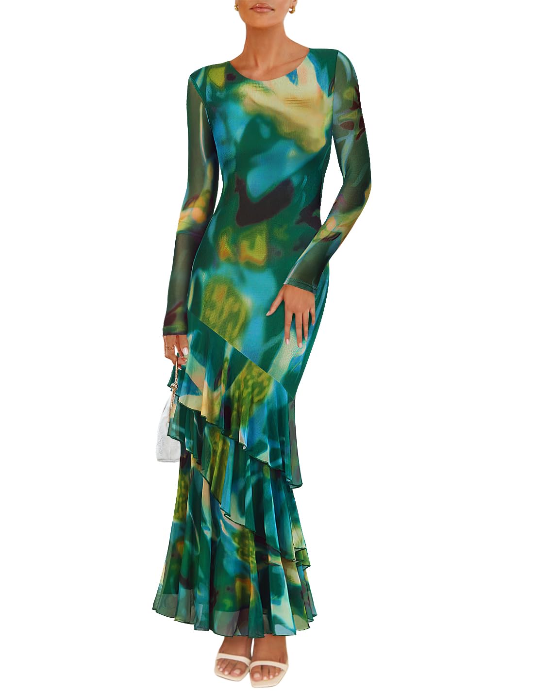 ZESICA Women's Fall Floral Bodycon Maxi Wedding Guest Dresses