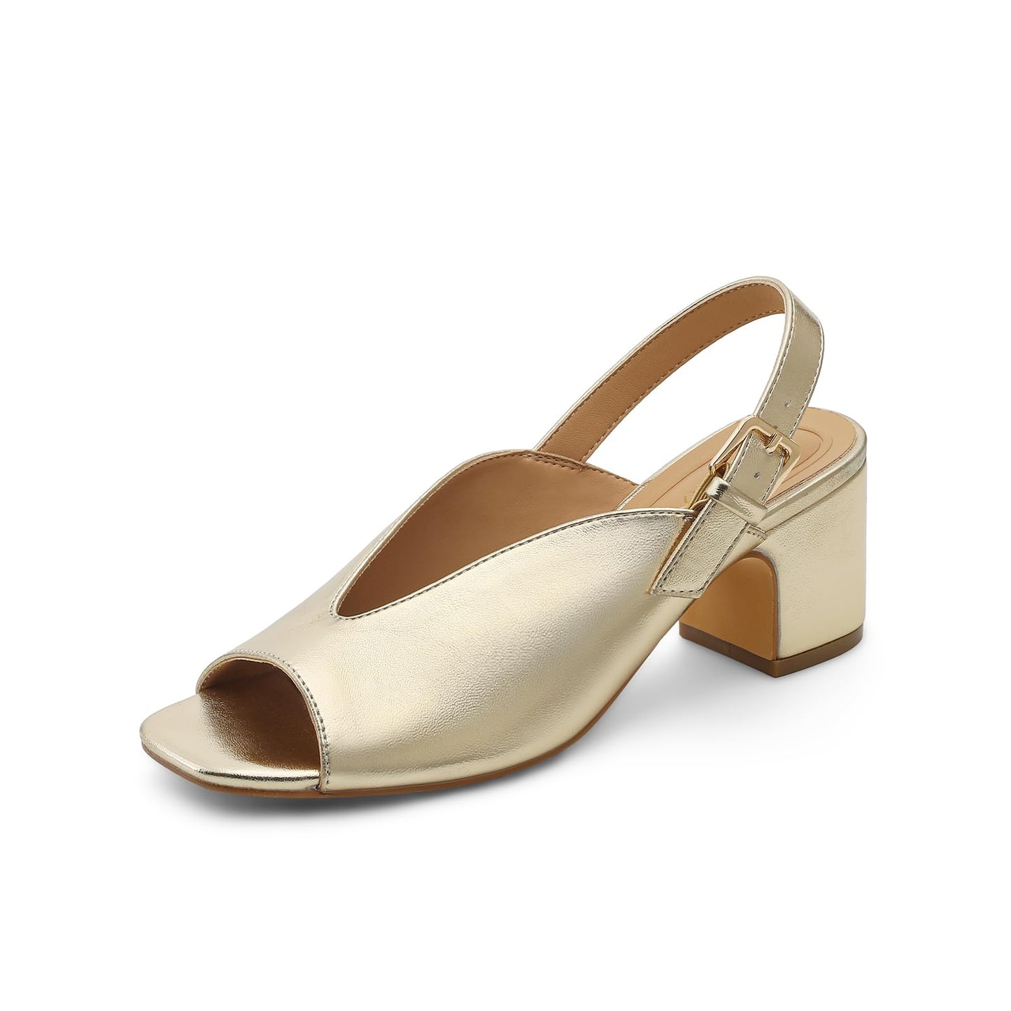 Women's Block Heel Sandals, 2.5 Inch Square Peep Toe V-Cut Slingback Dress Heels for Wedding Party Work Daily