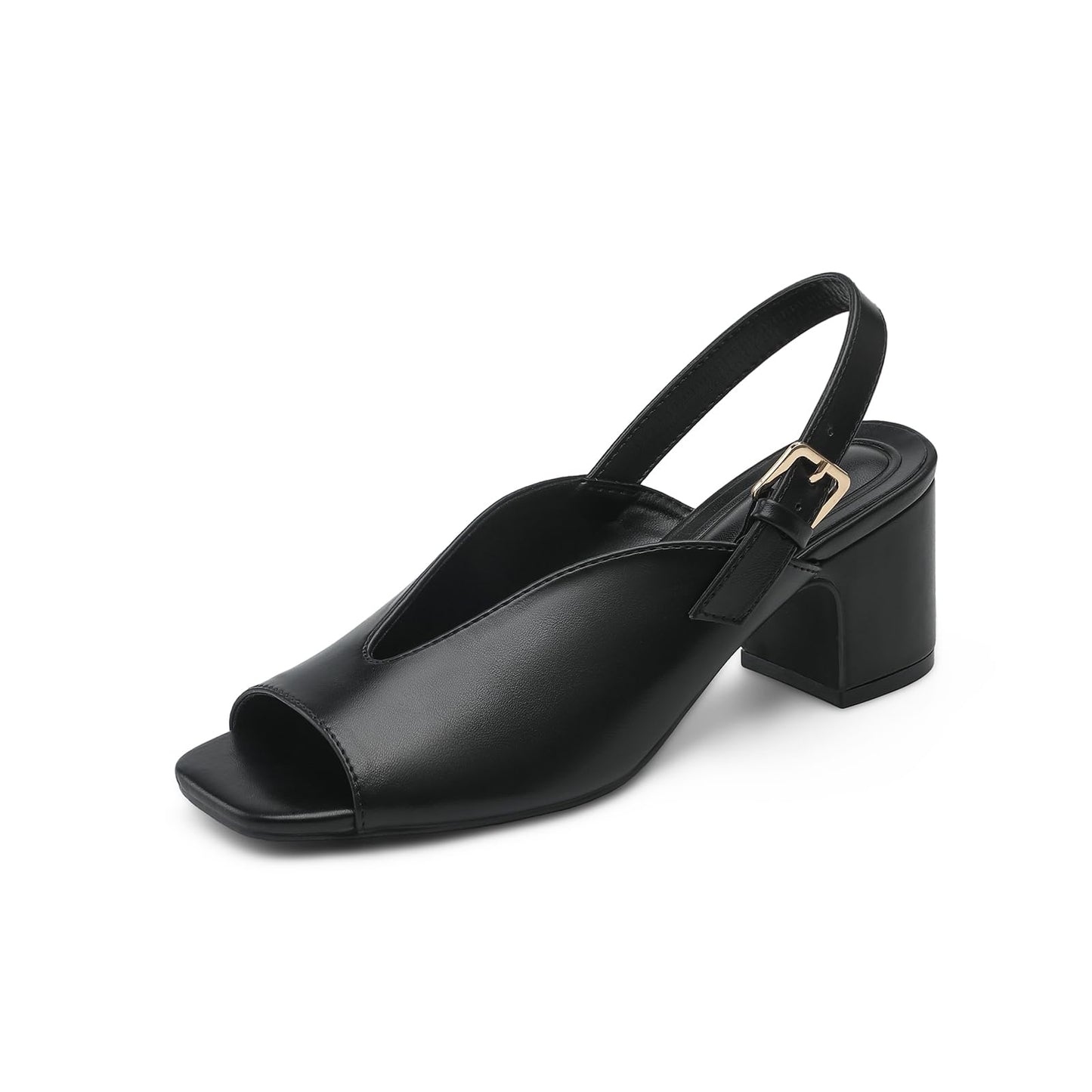 Women's Block Heel Sandals, 2.5 Inch Square Peep Toe V-Cut Slingback Dress Heels for Wedding Party Work Daily