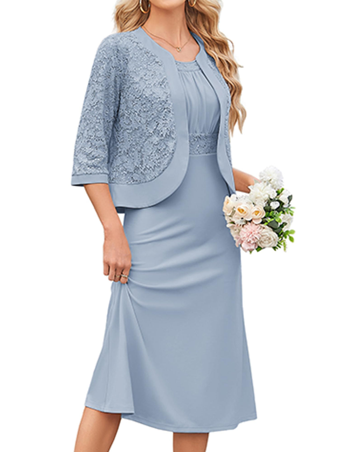 GRACE KARIN Women's Formal Wedding Guest Dress,2 Piece Mother of The Bride Dresses,Tea Party Sequin Dress with Jacket