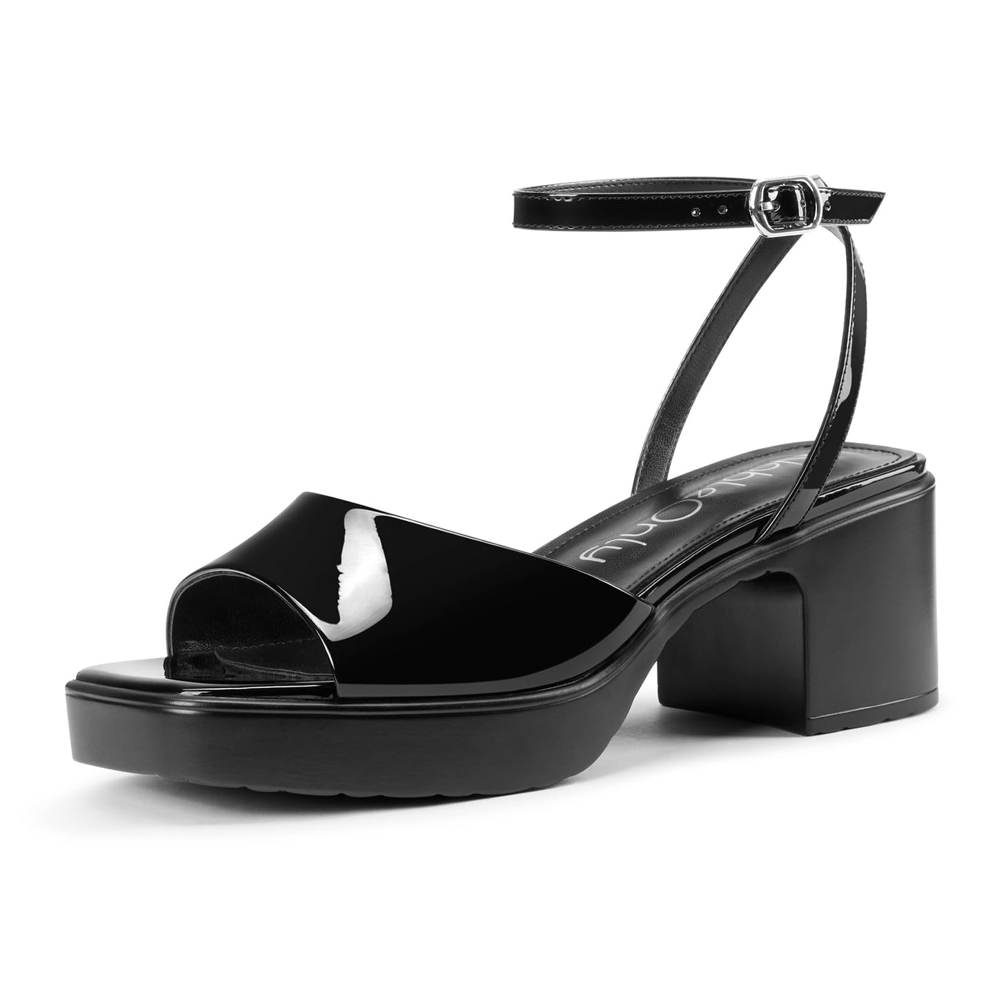 NobleOnly Womens Open Square Toe Platform Chunky Block Heeled Sandals Ankle Strap Buckle Wedding Dress Party Casual Shoes 2.6 Inches Heels