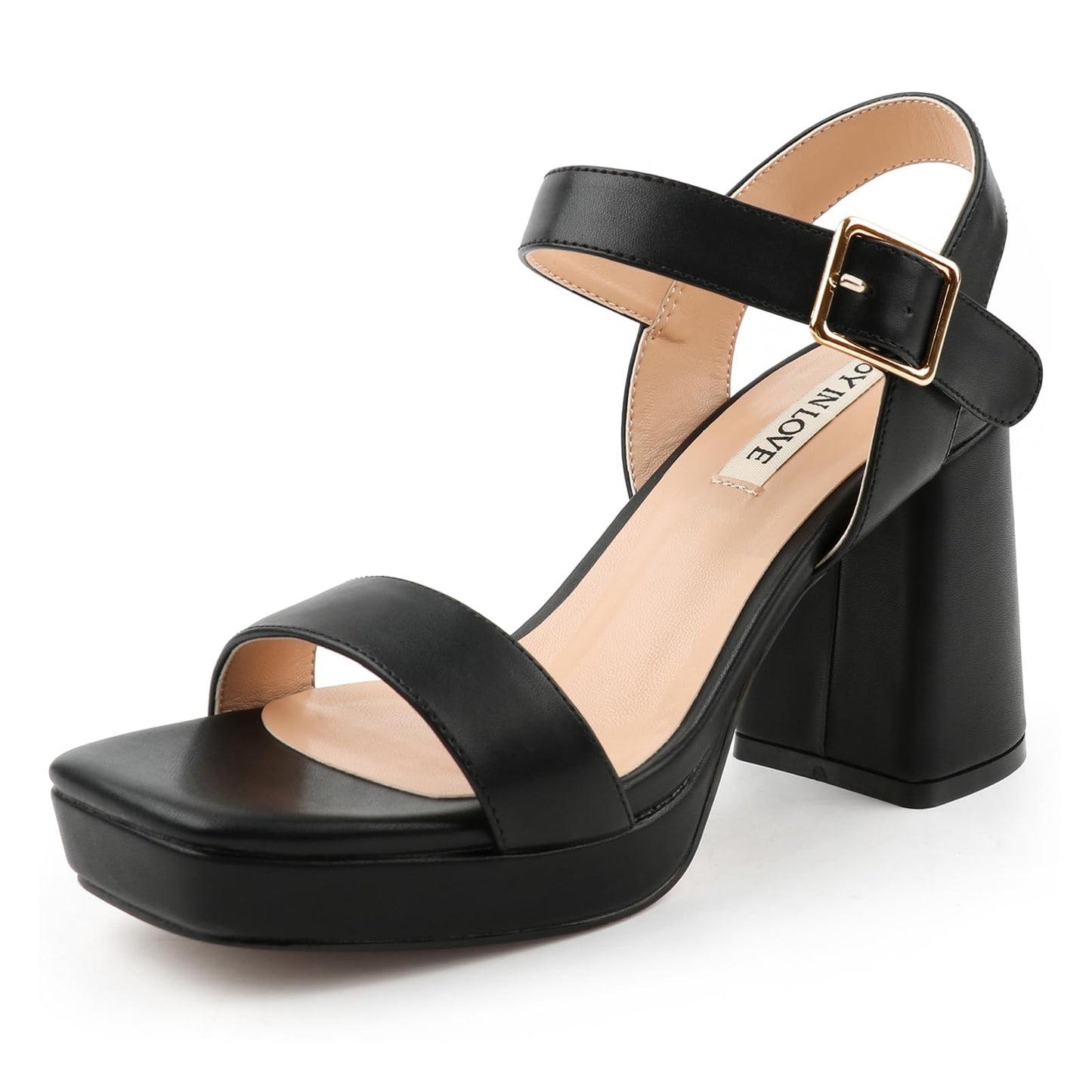 JOY IN LOVE WJomen's Chunky Platform High Heels Ankle Strap Block Heel Sandals