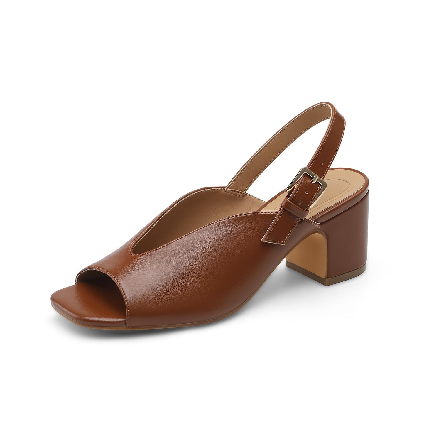 Women's Block Heel Sandals, 2.5 Inch Square Peep Toe V-Cut Slingback Dress Heels for Wedding Party Work Daily