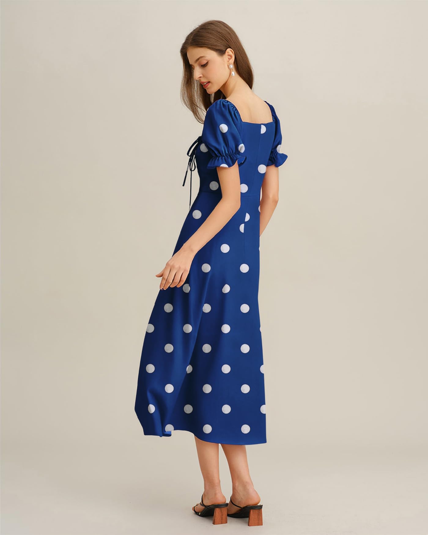 Women Summer Dresses Vintage Square Neck Adjustable Bust Floral Dress Short Puff A-Line Midi Dresses Sleeve
