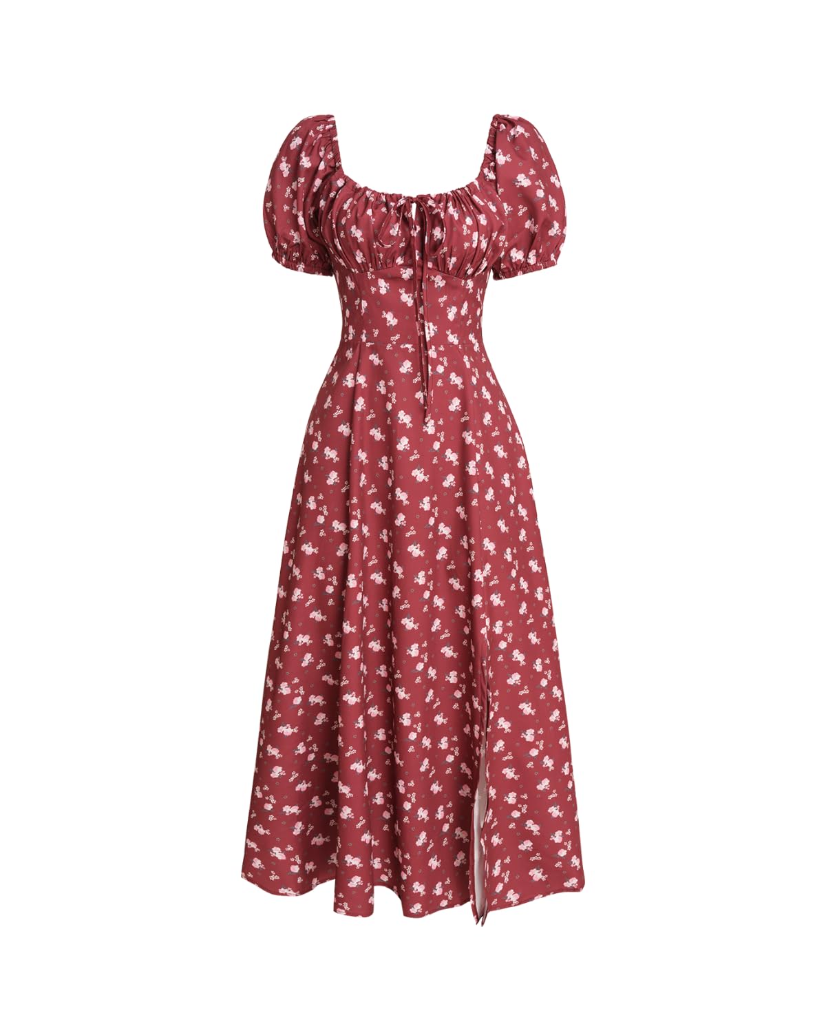 Women Summer Dresses Vintage Square Neck Adjustable Bust Floral Dress Short Puff A-Line Midi Dresses Sleeve