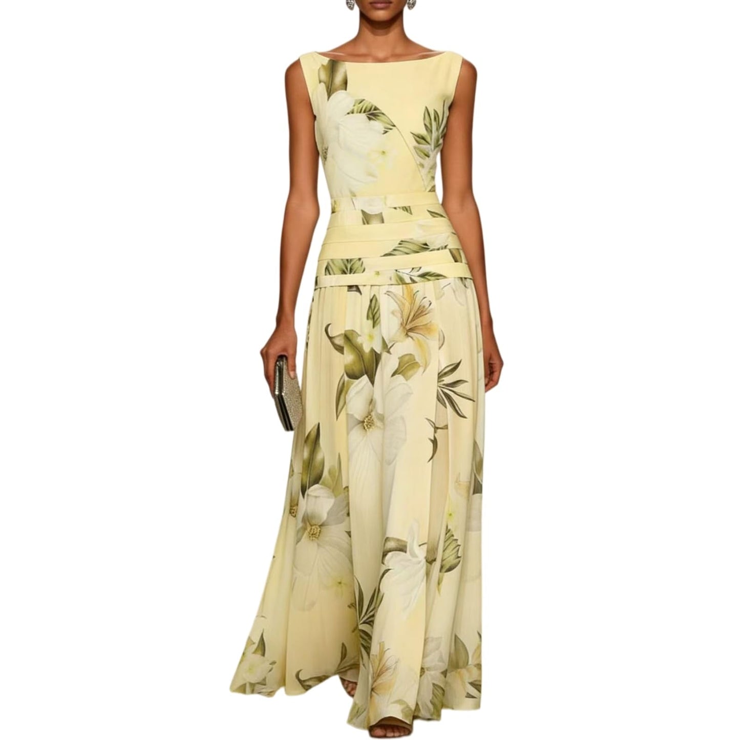 Halter Floral Print Chiffon Maxi Dress for Women Floral Wedding Guest Maxi Dress Formal Halter Chiffon Bridesmaid Dresses
