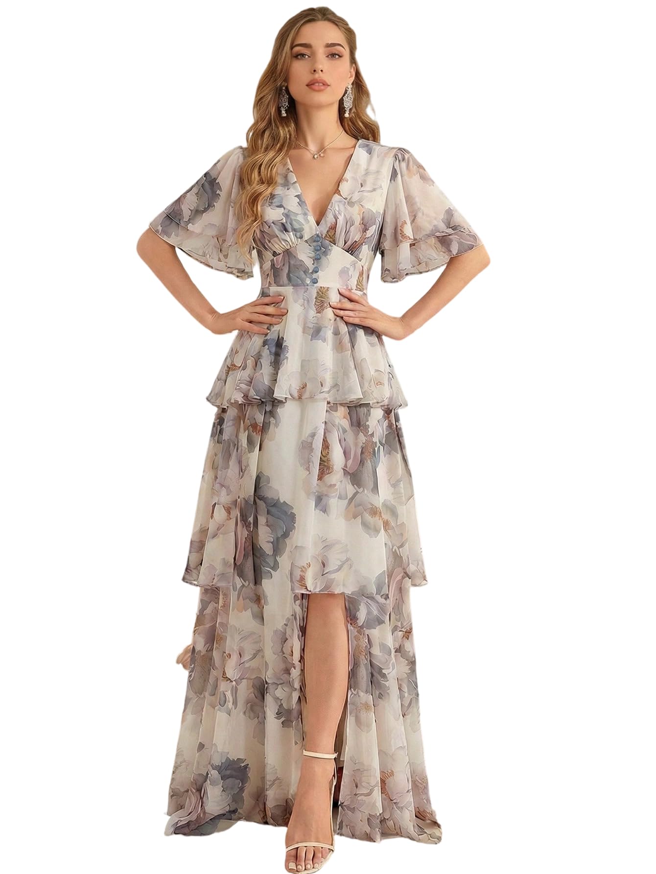 Womens Summer Dresses,Floral Patterns Vintage Elegant Cocktail Long Sleeve Boho Casual Maxi Wedding Guest Dresses for Women