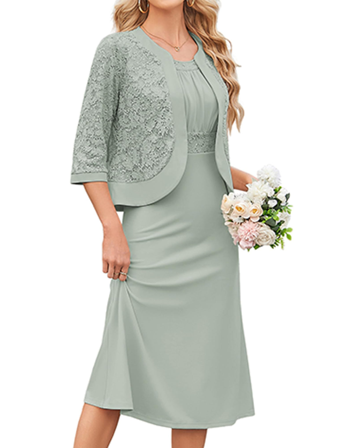 GRACE KARIN Women's Formal Wedding Guest Dress,2 Piece Mother of The Bride Dresses,Tea Party Sequin Dress with Jacket
