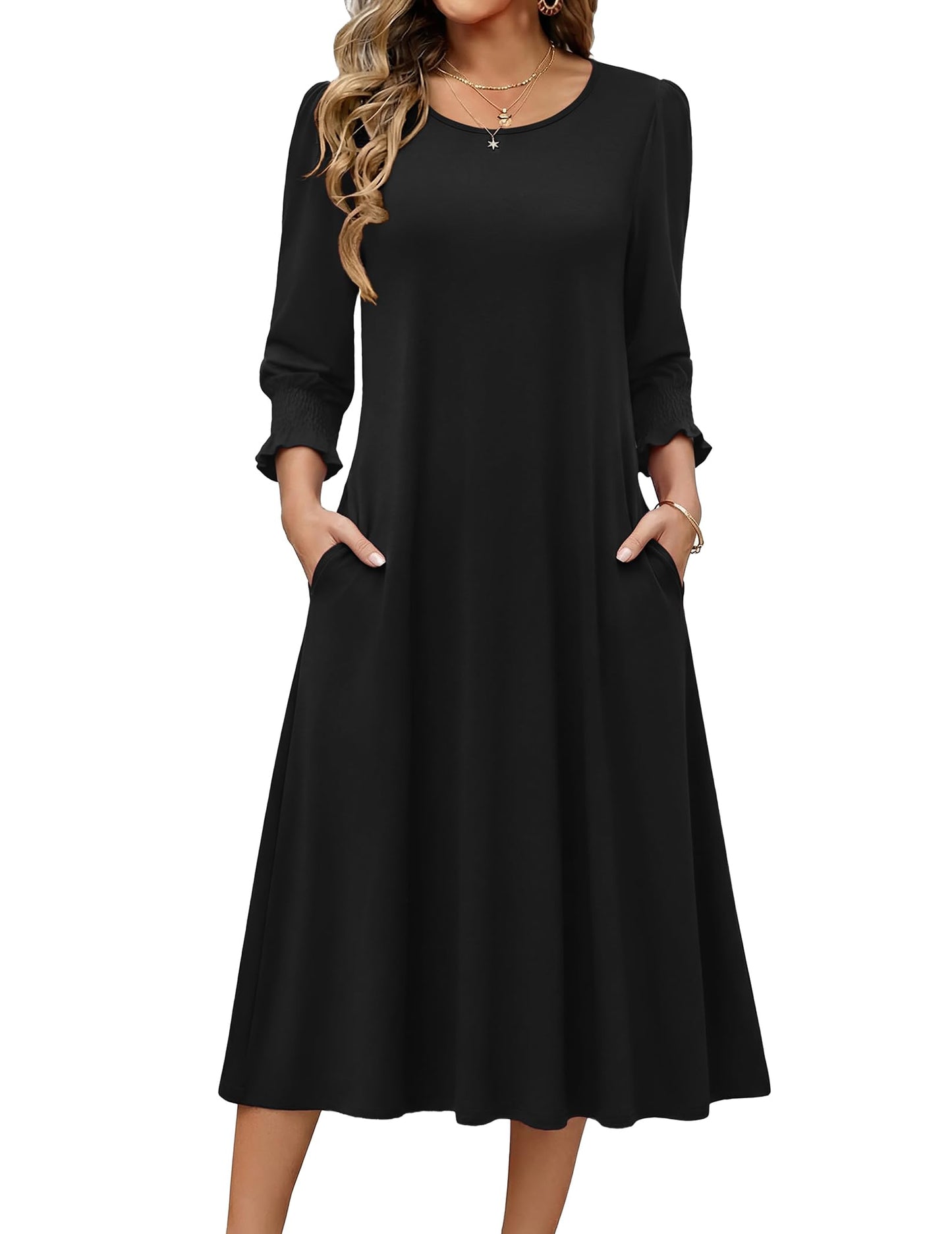 Zeagoo Summer Dresses for Women 2026 3/4 Sleeve Dress for Women Floral Midi Dresses for Casual Womens Dresses with Pockets