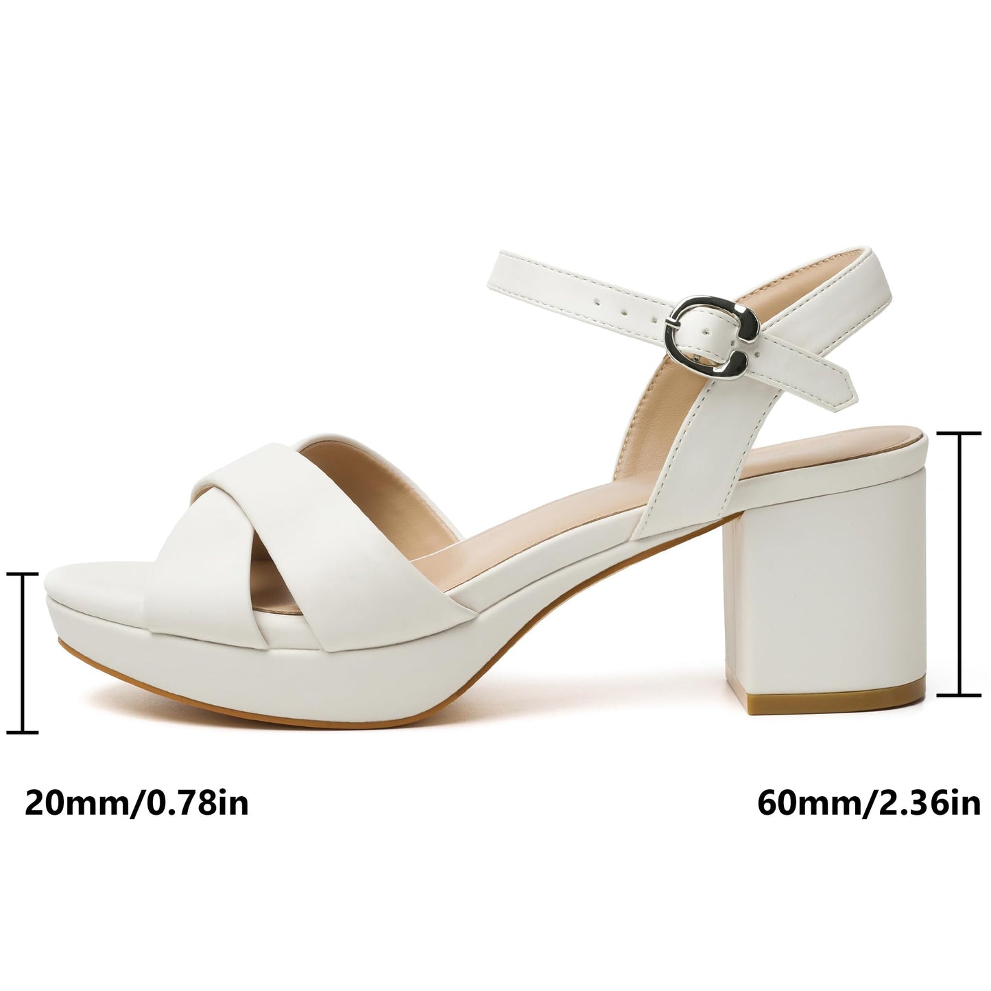 Susanny Platform Heels for Women Chunky Block Heel Sandals Open Round Toe Strappy High Thick Heeled with Ankle Strap Comfortable Sexy Dressy Heels Work Wedding Party Office Casual Shoes