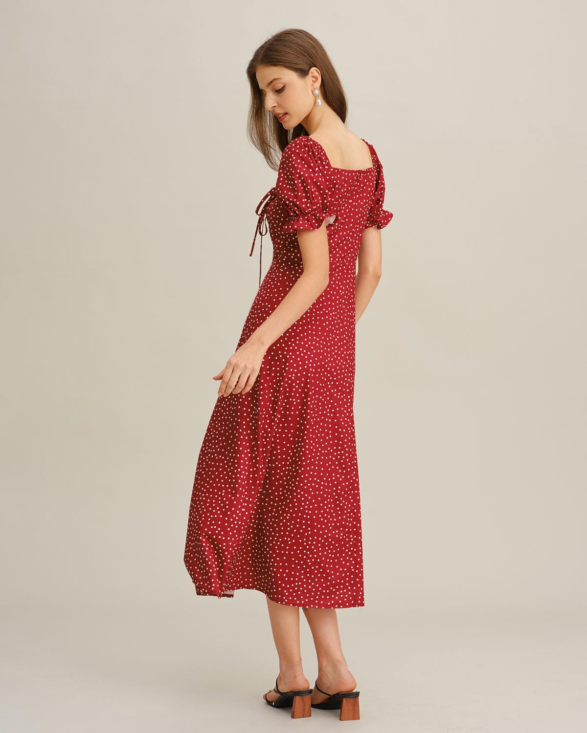 Women Summer Dresses Vintage Square Neck Adjustable Bust Floral Dress Short Puff A-Line Midi Dresses Sleeve