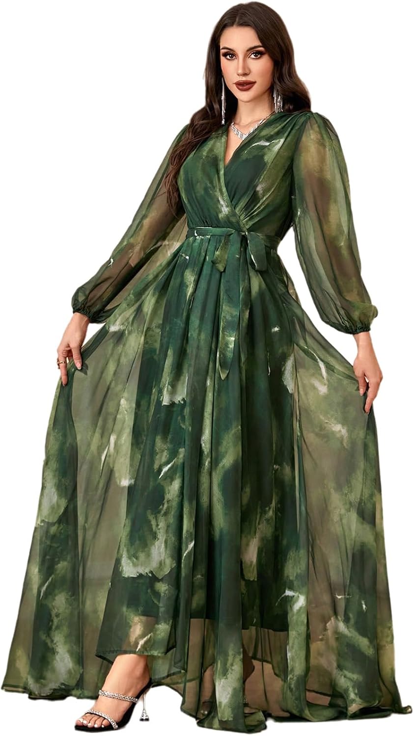 TOLEEN Summer Casual Dresses for Women 2024 Spring Fashion Boho V Neck Long Sleeve Ruffle Floral Print Elegant Maxi Dress