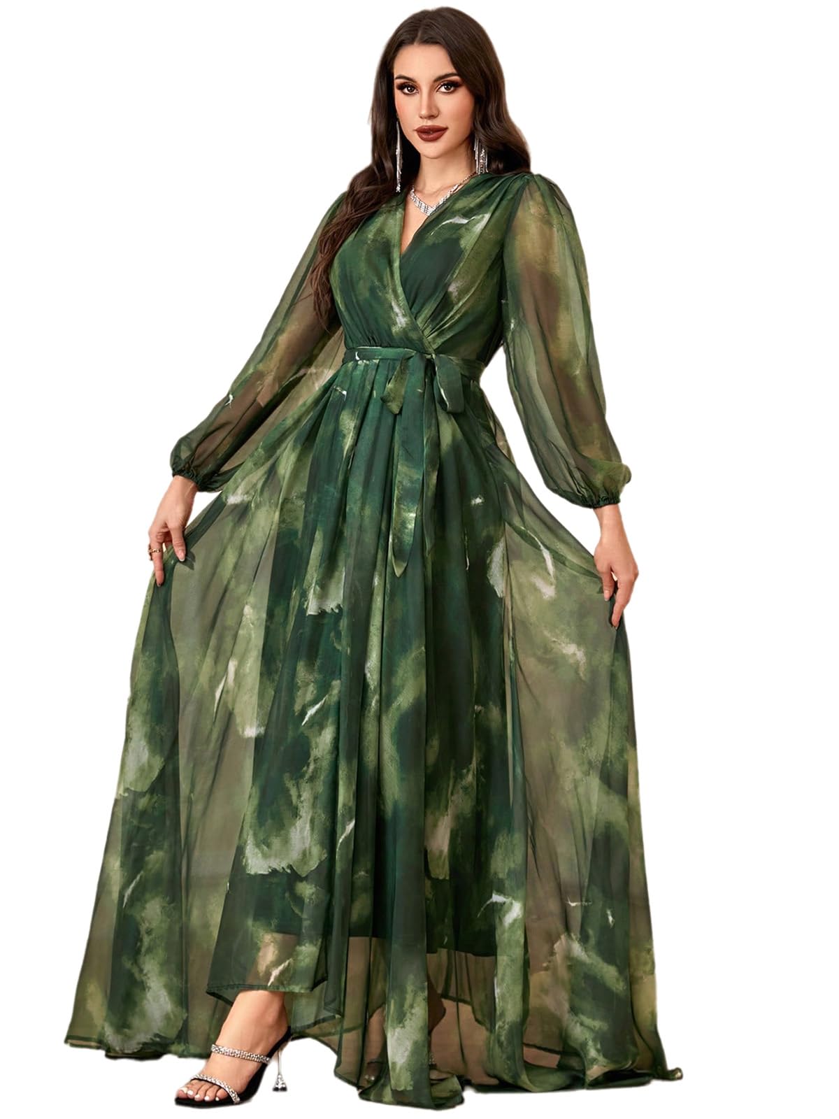 Womens Summer Dresses,Floral Patterns Vintage Elegant Cocktail Long Sleeve Boho Casual Maxi Wedding Guest Dresses for Women