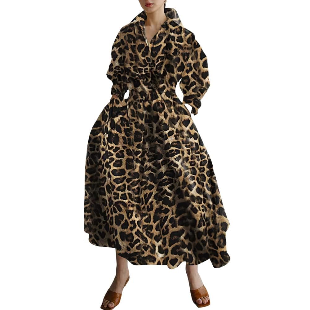 BIVENANT Womens Elegant High Waist Shirt Dress Cotton Linen Elastic Long Sleeve Print Loose Maxi Skirtdresses with Pockets