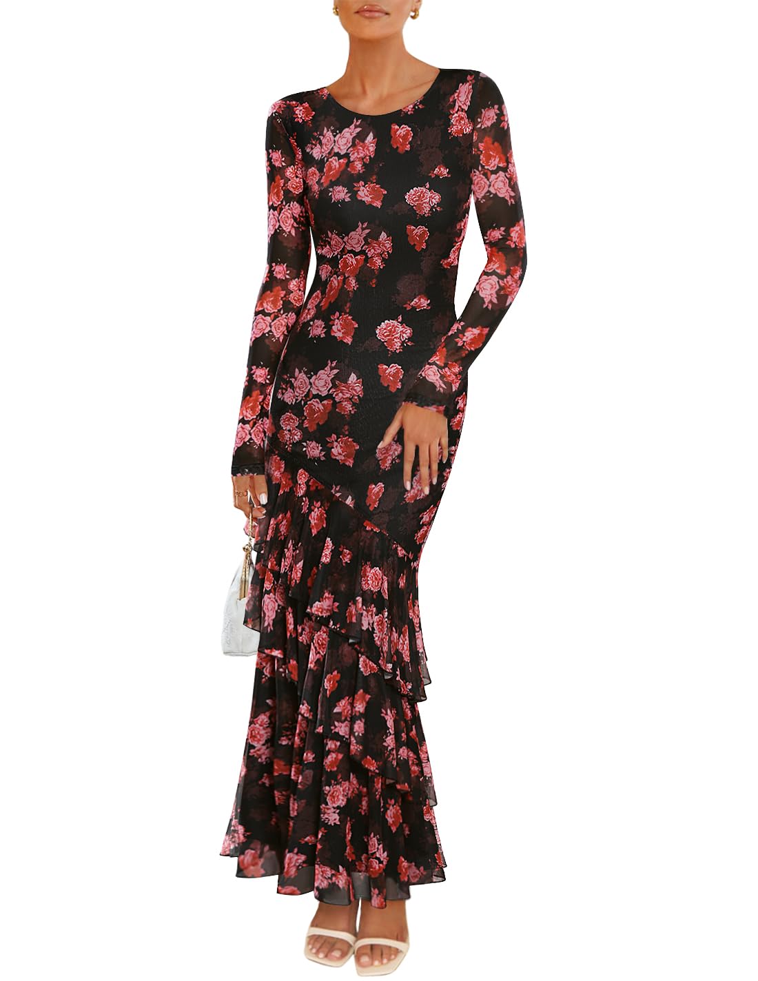 ZESICA Women's Fall Floral Bodycon Maxi Wedding Guest Dresses