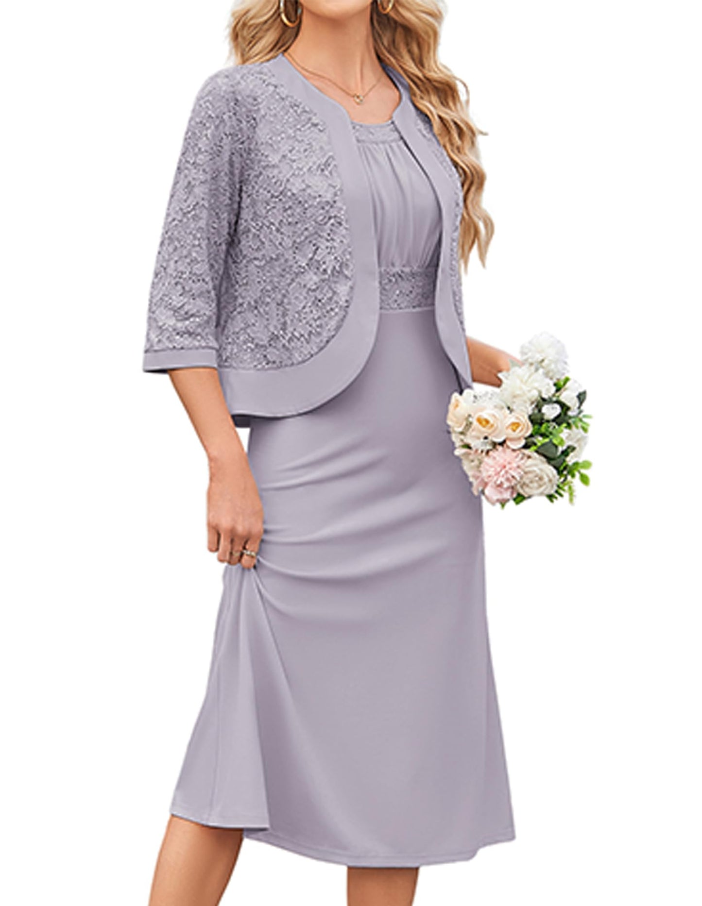 GRACE KARIN Women's Formal Wedding Guest Dress,2 Piece Mother of The Bride Dresses,Tea Party Sequin Dress with Jacket