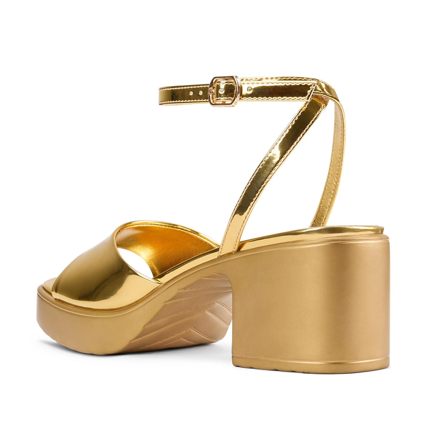 NobleOnly Womens Open Square Toe Platform Chunky Block Heeled Sandals Ankle Strap Buckle Wedding Dress Party Casual Shoes 2.6 Inches Heels