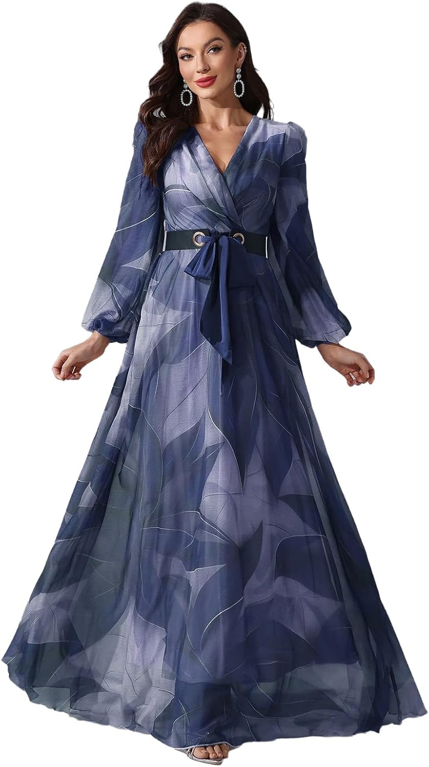 TOLEEN Summer Casual Dresses for Women 2024 Spring Fashion Boho V Neck Long Sleeve Ruffle Floral Print Elegant Maxi Dress