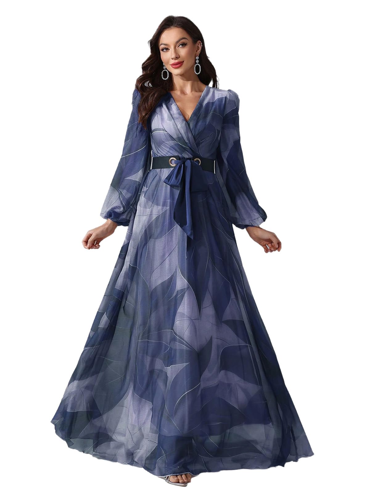TOLEEN Summer Casual Dresses for Women 2024 Spring Fashion Boho V Neck Long Sleeve Ruffle Floral Print Elegant Maxi Dress