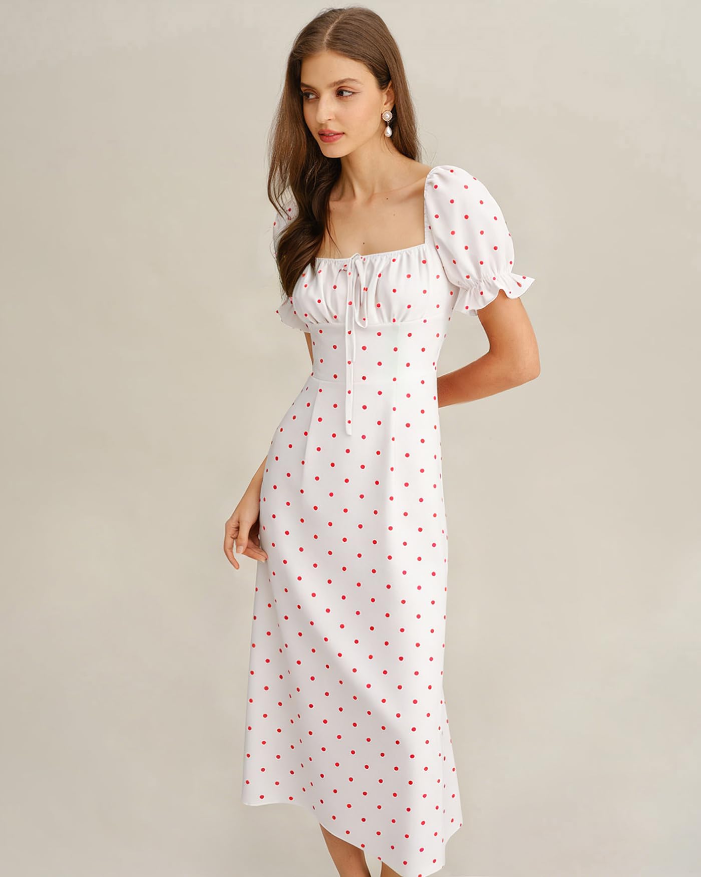 Women Summer Dresses Vintage Square Neck Adjustable Bust Floral Dress Short Puff A-Line Midi Dresses Sleeve