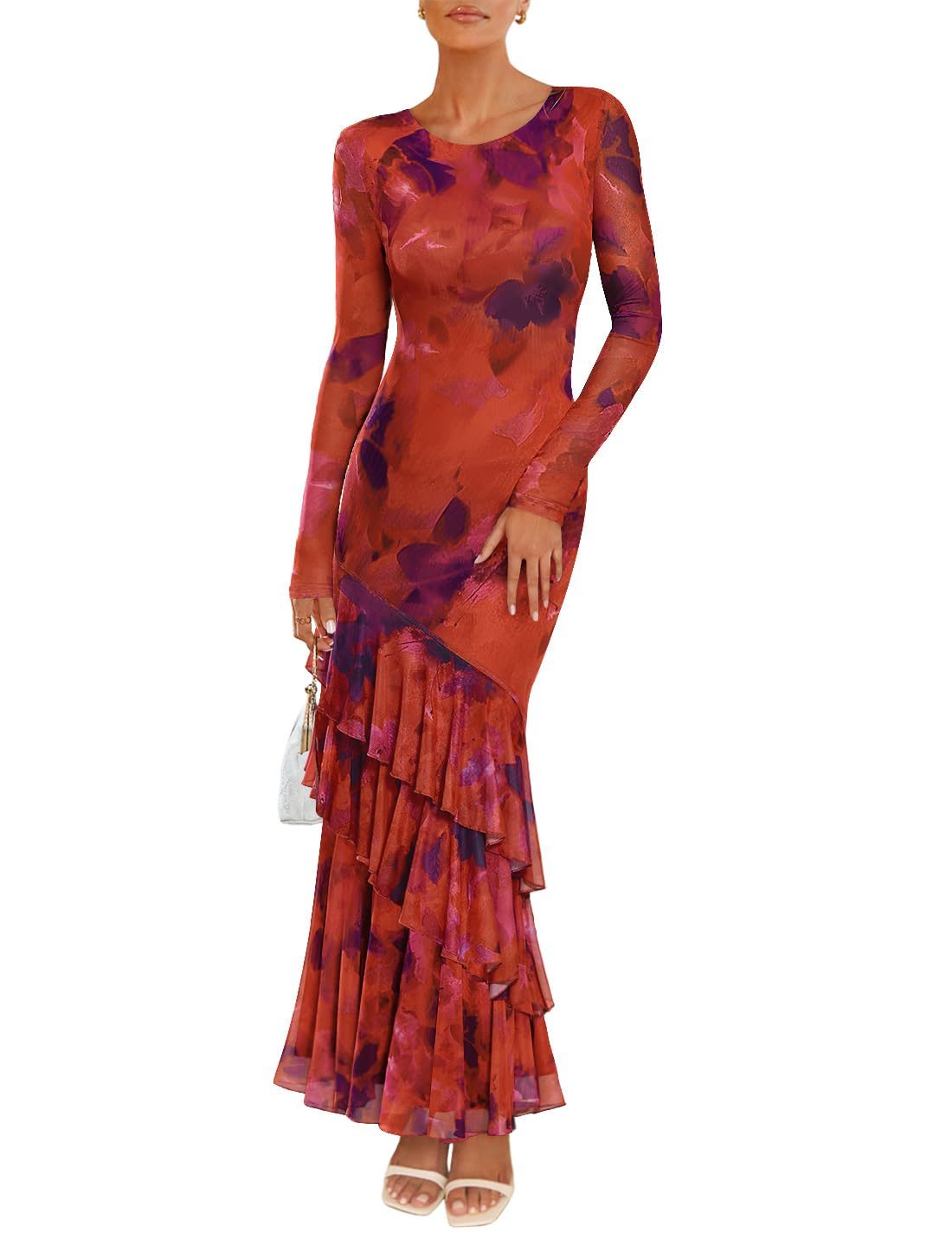 ZESICA Women's Fall Floral Bodycon Maxi Wedding Guest Dresses