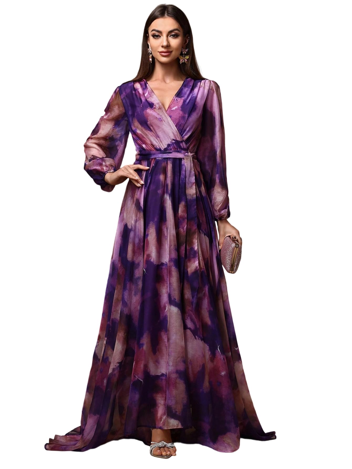 Womens Summer Dresses,Floral Patterns Vintage Elegant Cocktail Long Sleeve Boho Casual Maxi Wedding Guest Dresses for Women