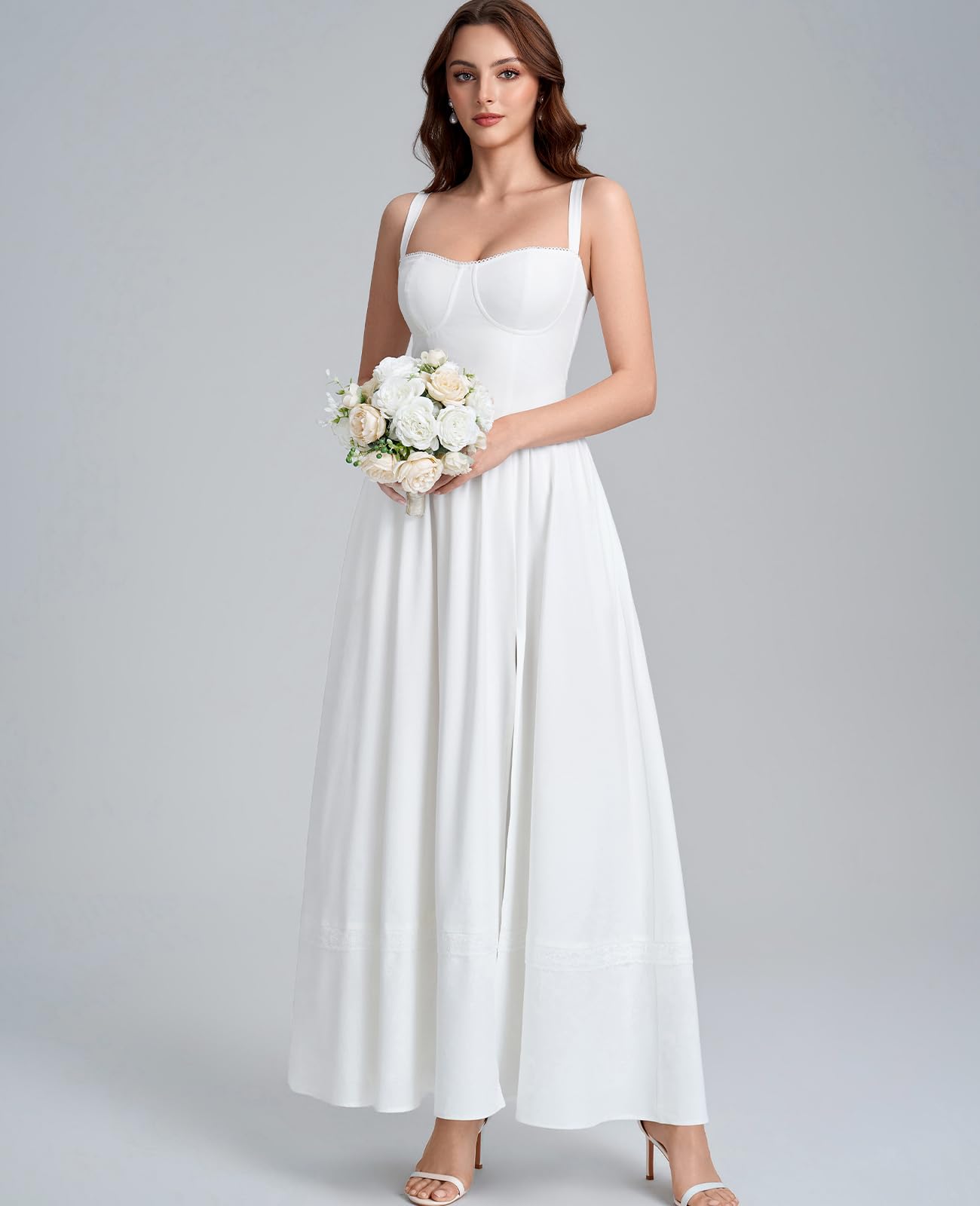 GLNEGE Floral Corset Wedding Guest Maxi Dress Summer Spring Flowy A Line Slit Tea Party Sundress for Women with Pockets