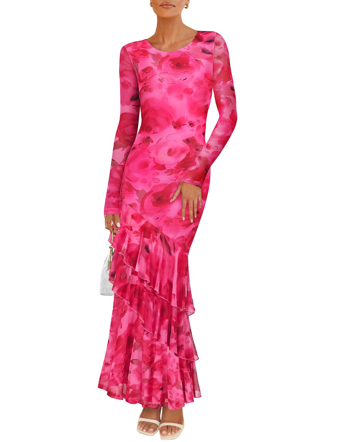 ZESICA Women's Fall Floral Bodycon Maxi Wedding Guest Dresses