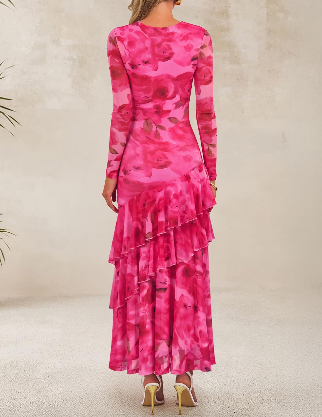 ZESICA Women's Fall Floral Bodycon Maxi Wedding Guest Dresses