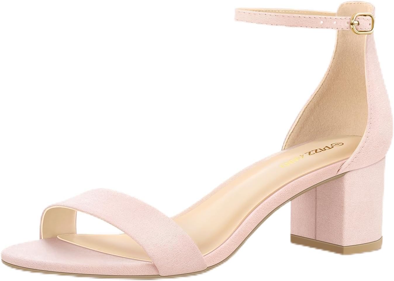 PIZZ ANNU Women's Low Block Chunky Heels Sandals Comfortable Open Toe Ankle Strap Party Dress Pump Shoes Strappy Buckle Heeled Sandal with 2 Inches Tall Thick Heel Design