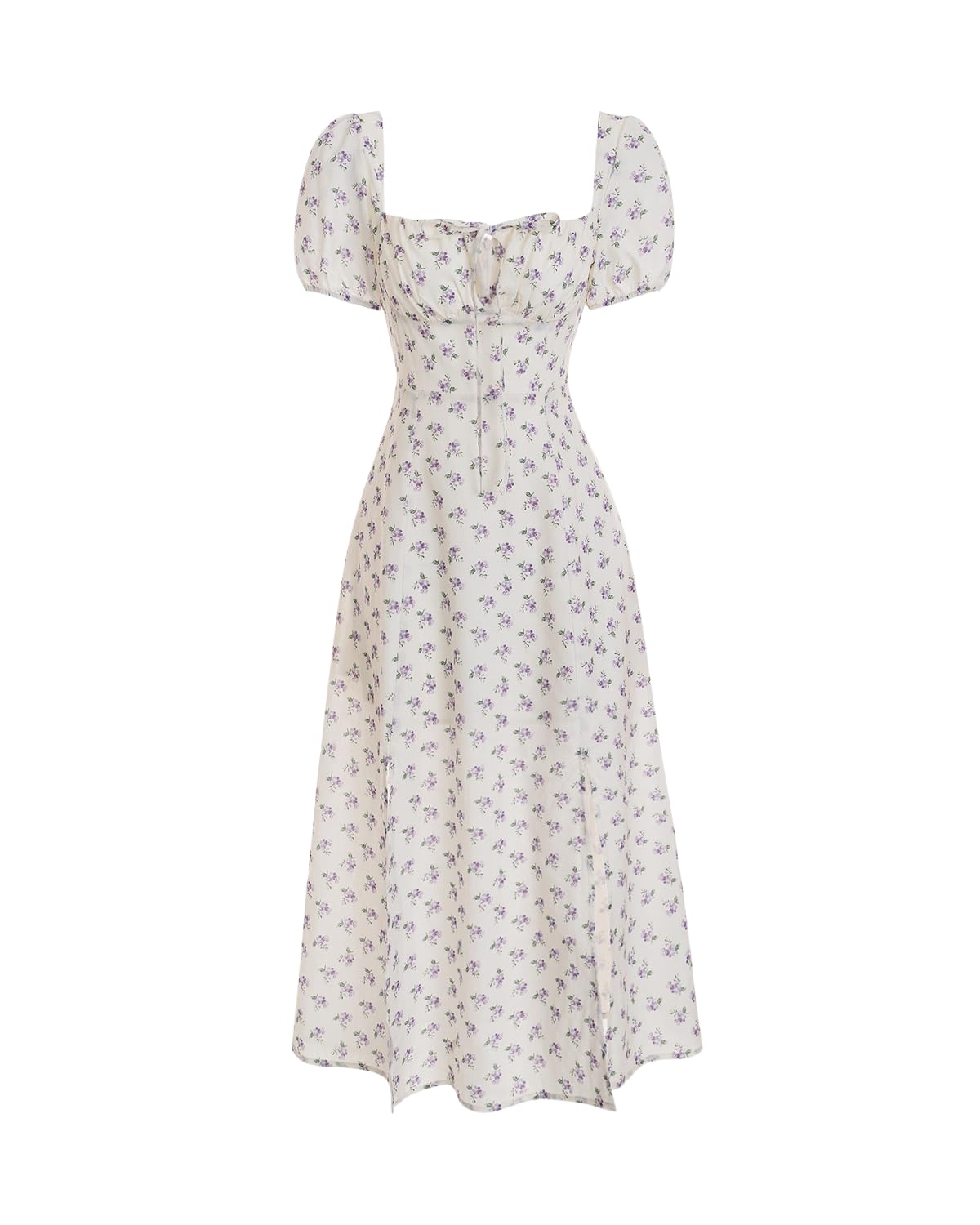 Women Summer Dresses Vintage Square Neck Adjustable Bust Floral Dress Short Puff A-Line Midi Dresses Sleeve