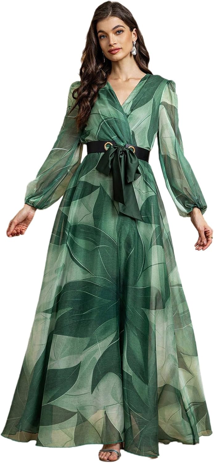 TOLEEN Summer Casual Dresses for Women 2024 Spring Fashion Boho V Neck Long Sleeve Ruffle Floral Print Elegant Maxi Dress